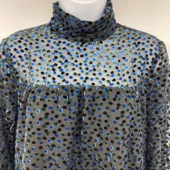 See U Soon | Black Velvet Dot Long Sleeve Dress with High Neck | Small New - Picture 5 of 10